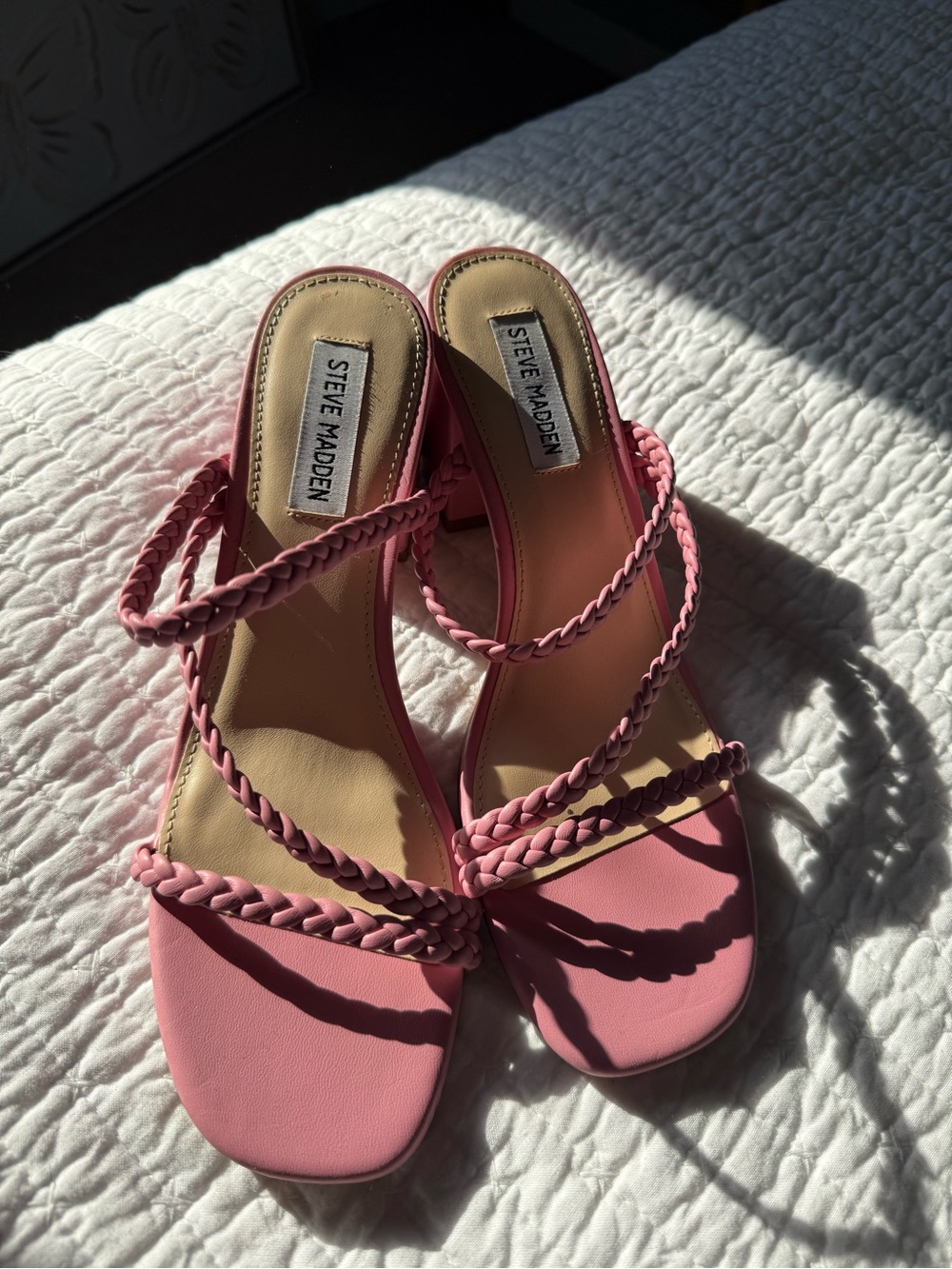 Steve Madden Pink Braided-Strap Slide Heels